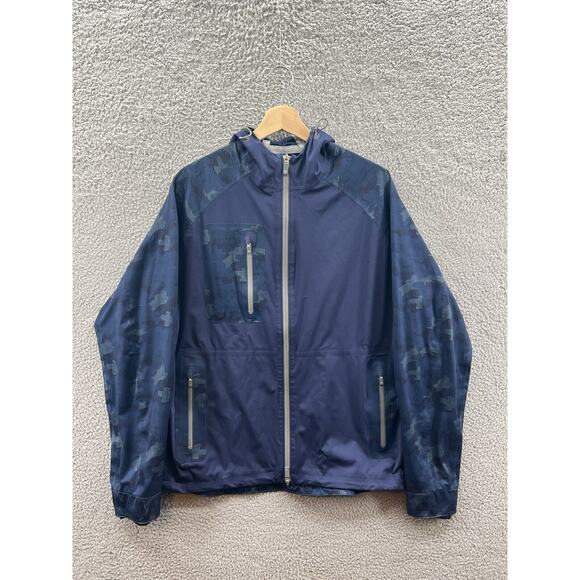 Peter Millar Waterproof Jacket Blue Camo Full Zip Men’s Size L Large Navy
